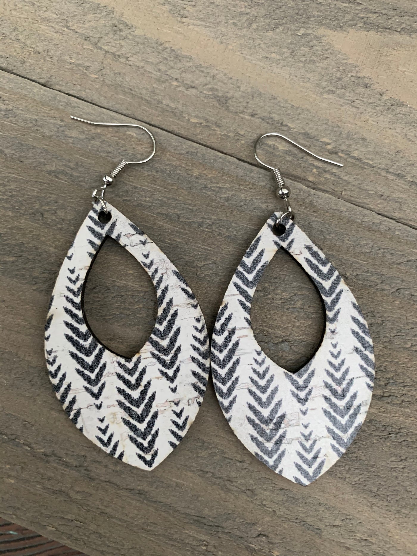 Black and White Chevron Cork Teardrop Earring - Jill's Jewels | Unique, Handcrafted, Trendy, And Fun Jewelry