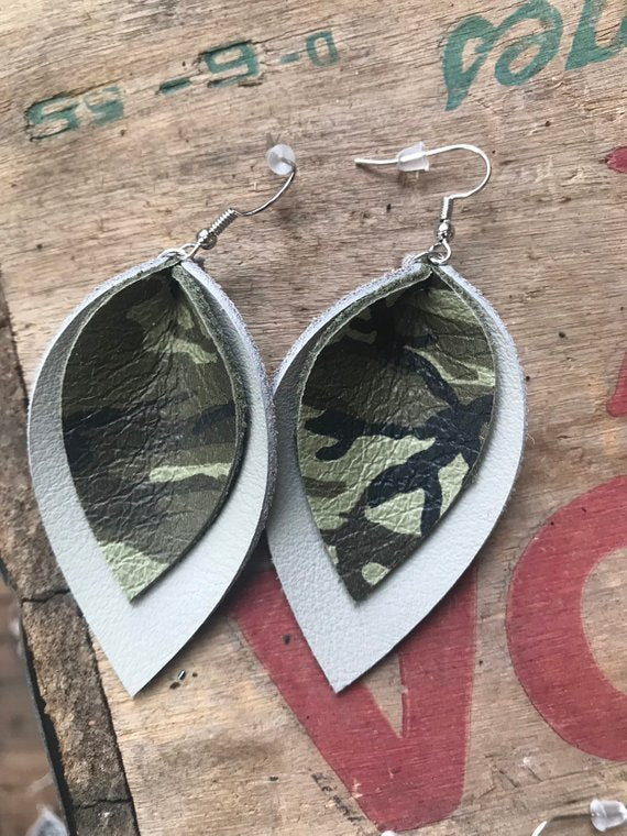 Green and Gray Camo Earrings - Jill's Jewels | Unique, Handcrafted, Trendy, And Fun Jewelry