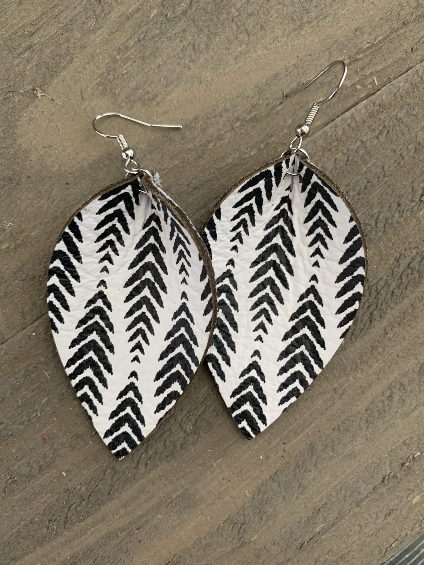 White Chevron Leather Earrings - Jill's Jewels | Unique, Handcrafted, Trendy, And Fun Jewelry