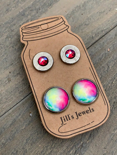 Pink Tie Dye 38 Caliber bullet earring set - Jill's Jewels | Unique, Handcrafted, Trendy, And Fun Jewelry