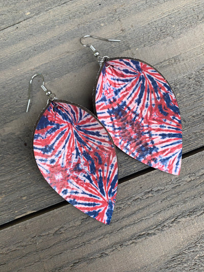 Red White and Blue Tie Dye Leather Earrings - Jill's Jewels | Unique, Handcrafted, Trendy, And Fun Jewelry