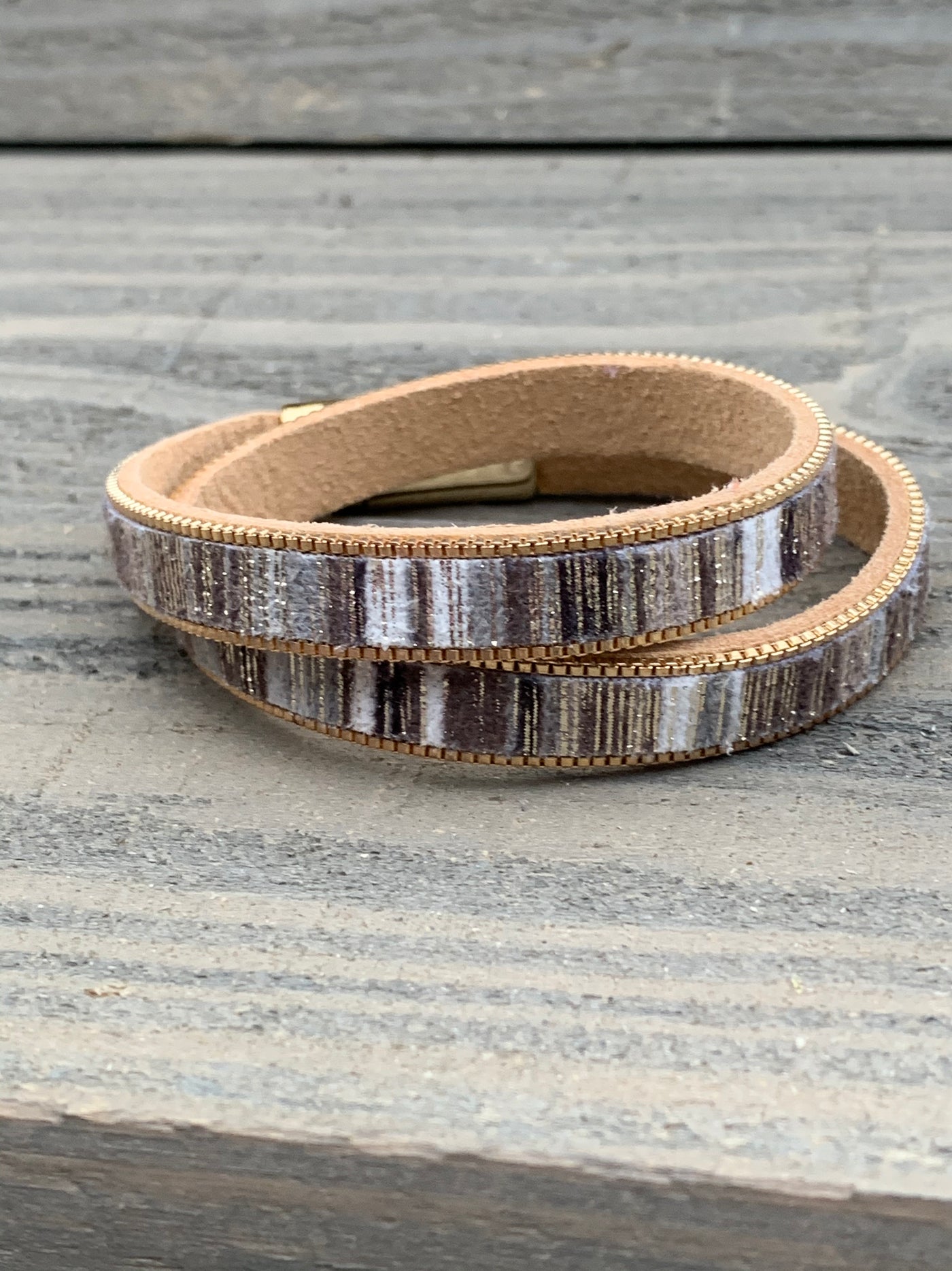 Grey Brown and White Double Wrap Magnetic Bracelet - Jill's Jewels | Unique, Handcrafted, Trendy, And Fun Jewelry