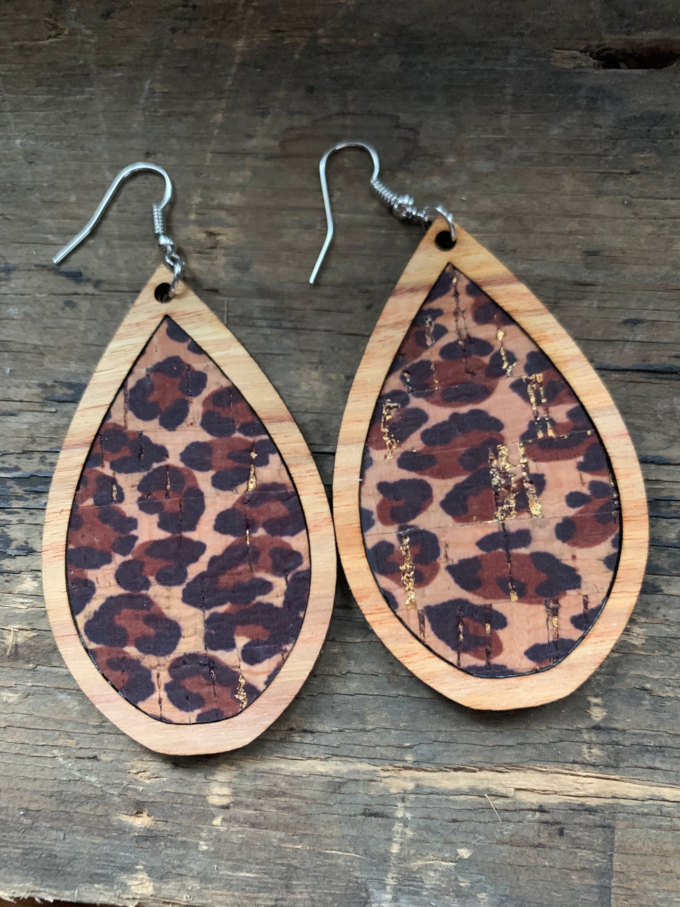 Leopard Cork Wood Teardrop Earrings - Jill's Jewels | Unique, Handcrafted, Trendy, And Fun Jewelry