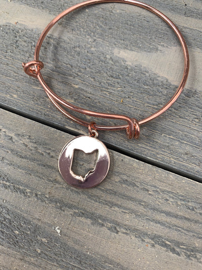 Round Rose Gold Ohio Cutout Bangle Bracelet - Jill's Jewels | Unique, Handcrafted, Trendy, And Fun Jewelry