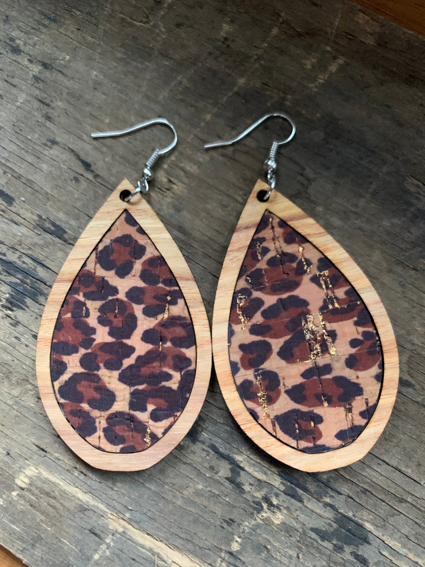 Leopard Cork Wood Teardrop Earrings - Jill's Jewels | Unique, Handcrafted, Trendy, And Fun Jewelry