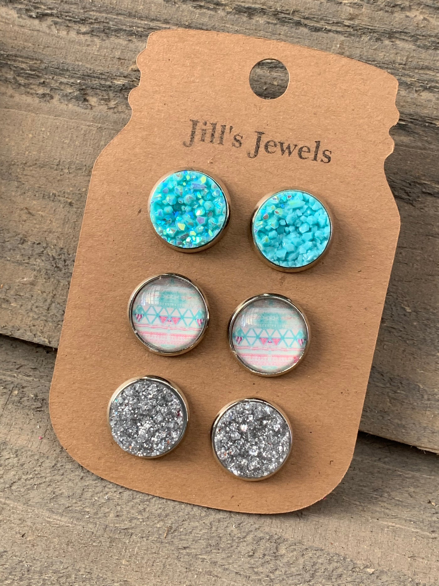 Pastel Aztec Turquoise Faux Druzy Earring 3 Set - Jill's Jewels | Unique, Handcrafted, Trendy, And Fun Jewelry