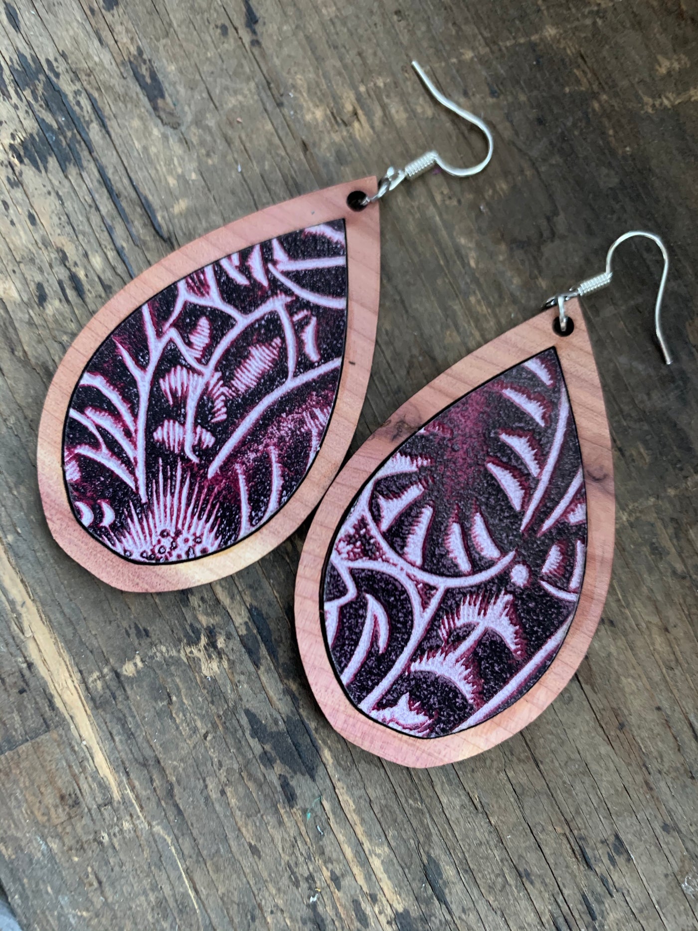 Purple Western Floral Wood Teardrop Earrings - Jill's Jewels | Unique, Handcrafted, Trendy, And Fun Jewelry