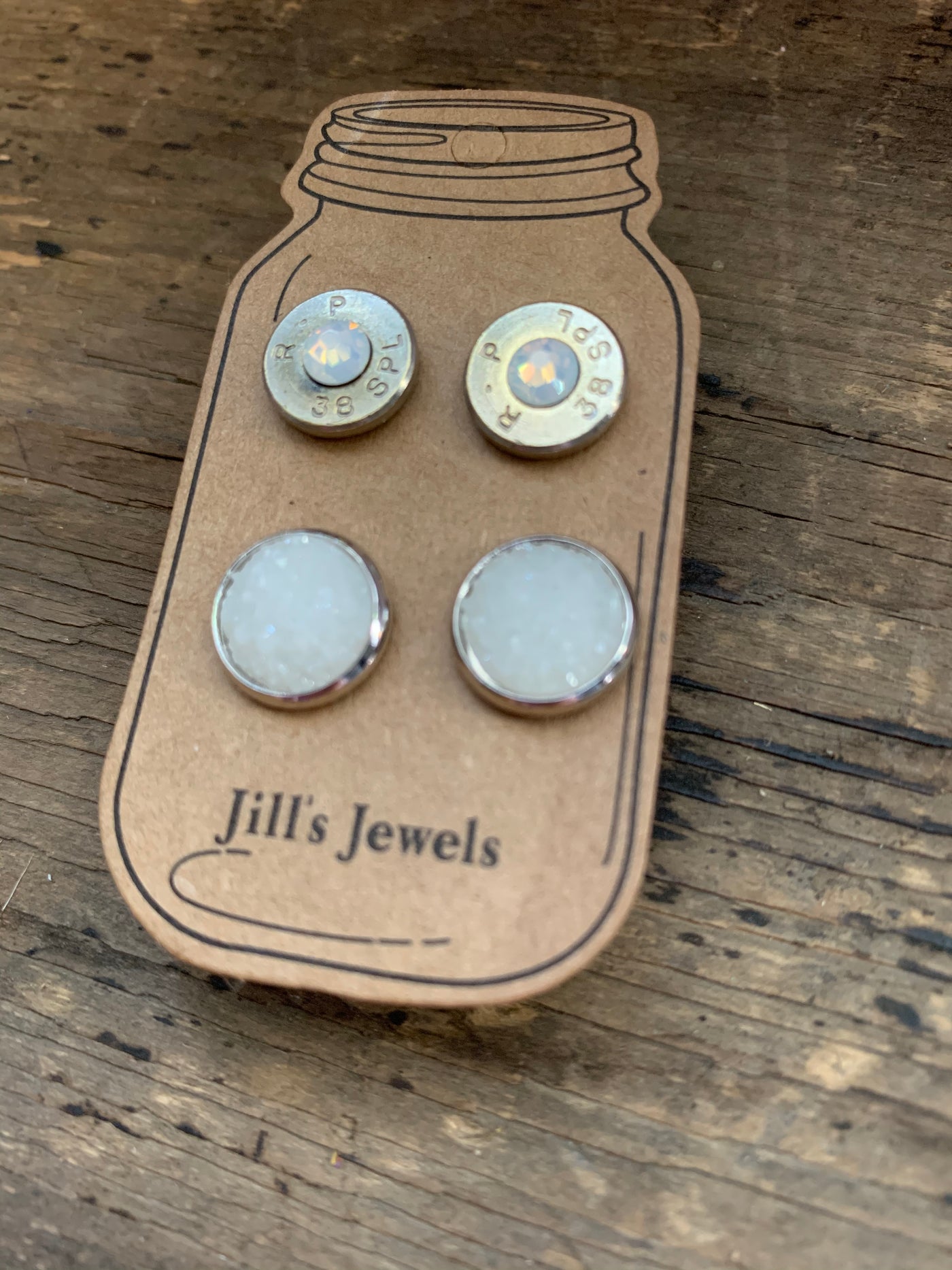 White Druzy and 38 Special bullet earring set - Jill's Jewels | Unique, Handcrafted, Trendy, And Fun Jewelry