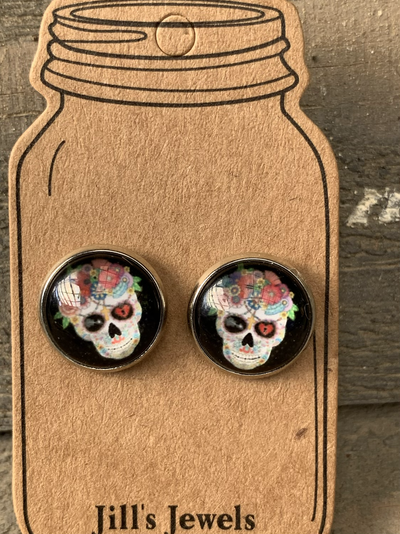 Sugar Skull Stud Earrings - Jill's Jewels | Unique, Handcrafted, Trendy, And Fun Jewelry