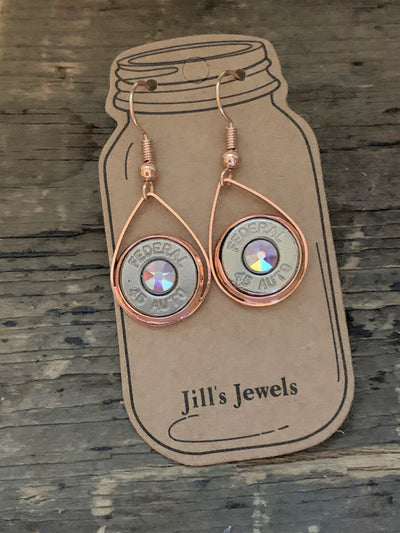 45 caliber rose gold tear drop bullet earrings - Jill's Jewels | Unique, Handcrafted, Trendy, And Fun Jewelry