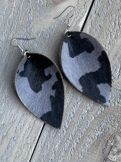 Grey and Black Camo hair on leather earring - Jill's Jewels | Unique, Handcrafted, Trendy, And Fun Jewelry