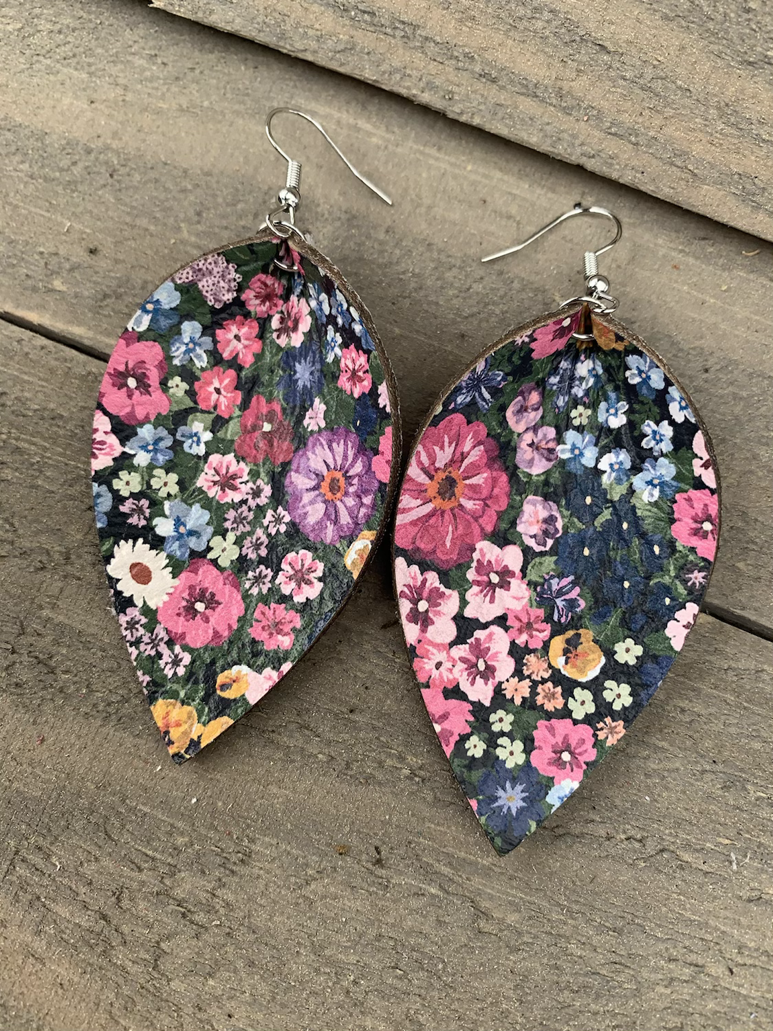 Multicolored Floral Leather Earrings - Jill's Jewels | Unique, Handcrafted, Trendy, And Fun Jewelry
