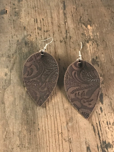 Brown Suede Embossed Earrings - Jill's Jewels | Unique, Handcrafted, Trendy, And Fun Jewelry