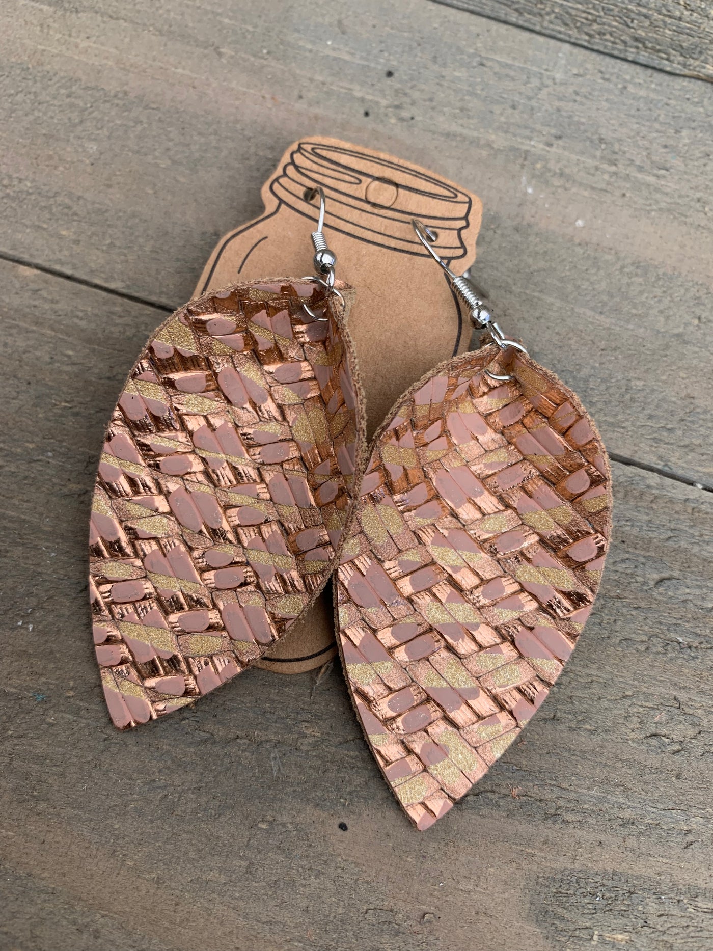 Rose Gold and Gold Woven Leather Earrings - Jill's Jewels | Unique, Handcrafted, Trendy, And Fun Jewelry