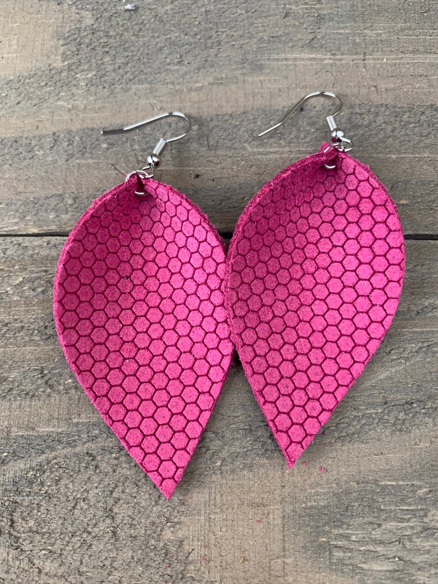 Pink Honeycomb Leather Earrings - Jill's Jewels | Unique, Handcrafted, Trendy, And Fun Jewelry