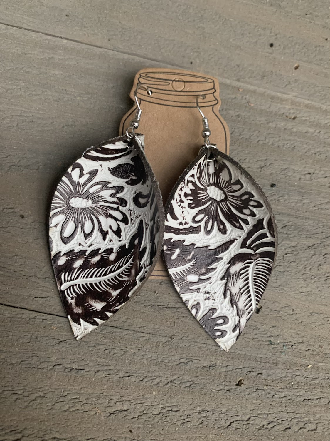 Brown and Cream Western Leather Earrings - Jill's Jewels | Unique, Handcrafted, Trendy, And Fun Jewelry