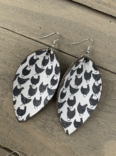 Black and White Chicken Leather Earrings - Jill's Jewels | Unique, Handcrafted, Trendy, And Fun Jewelry