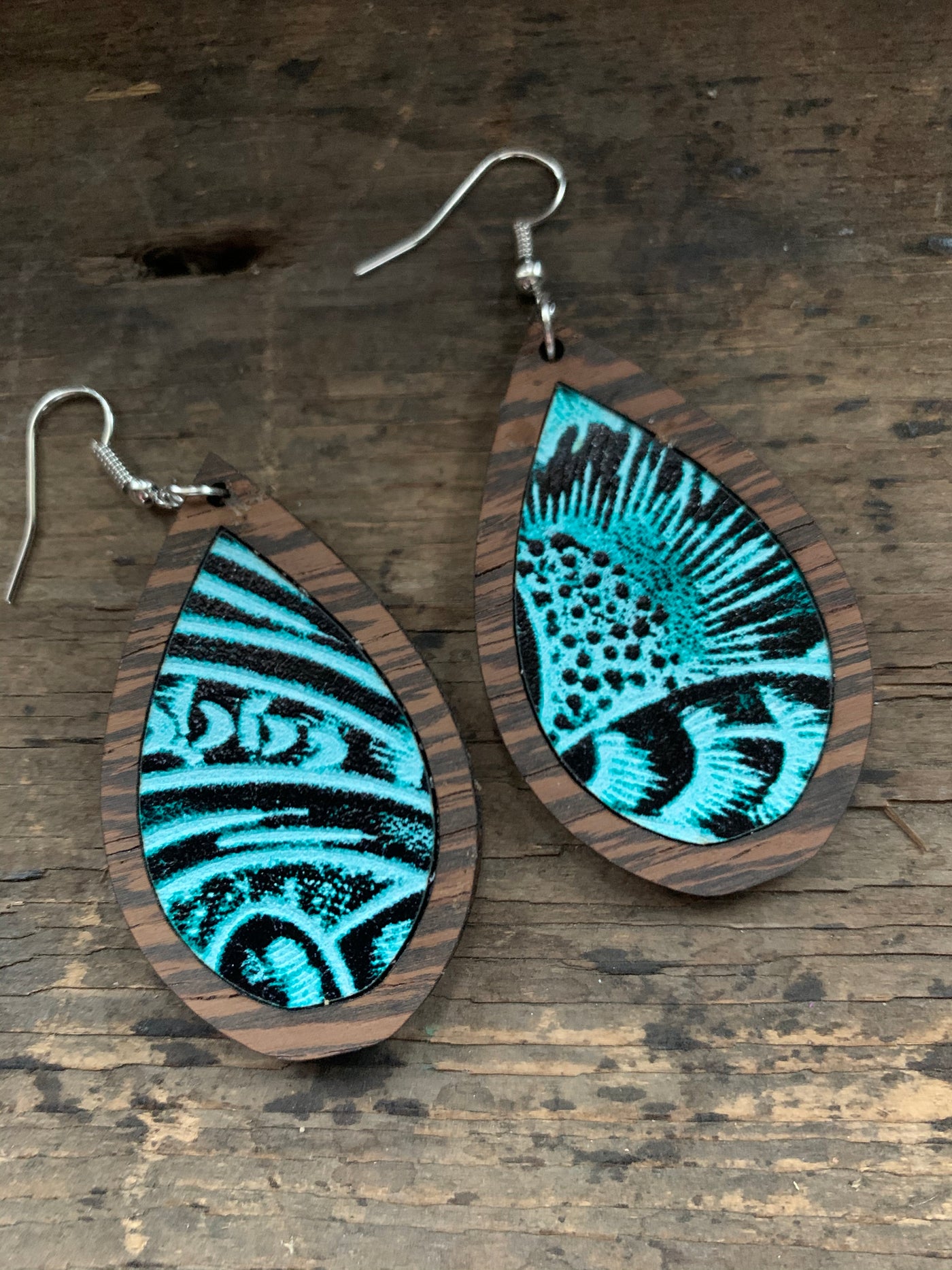 Teal Western Floral Wood Teardrop Earrings - Jill's Jewels | Unique, Handcrafted, Trendy, And Fun Jewelry