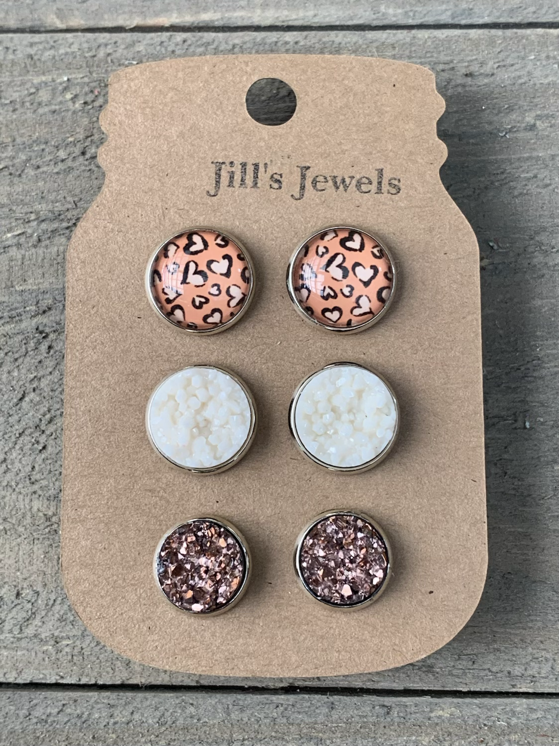 Rose Gold Leopard Heart Faux Druzy Earring 3 Set - Jill's Jewels | Unique, Handcrafted, Trendy, And Fun Jewelry