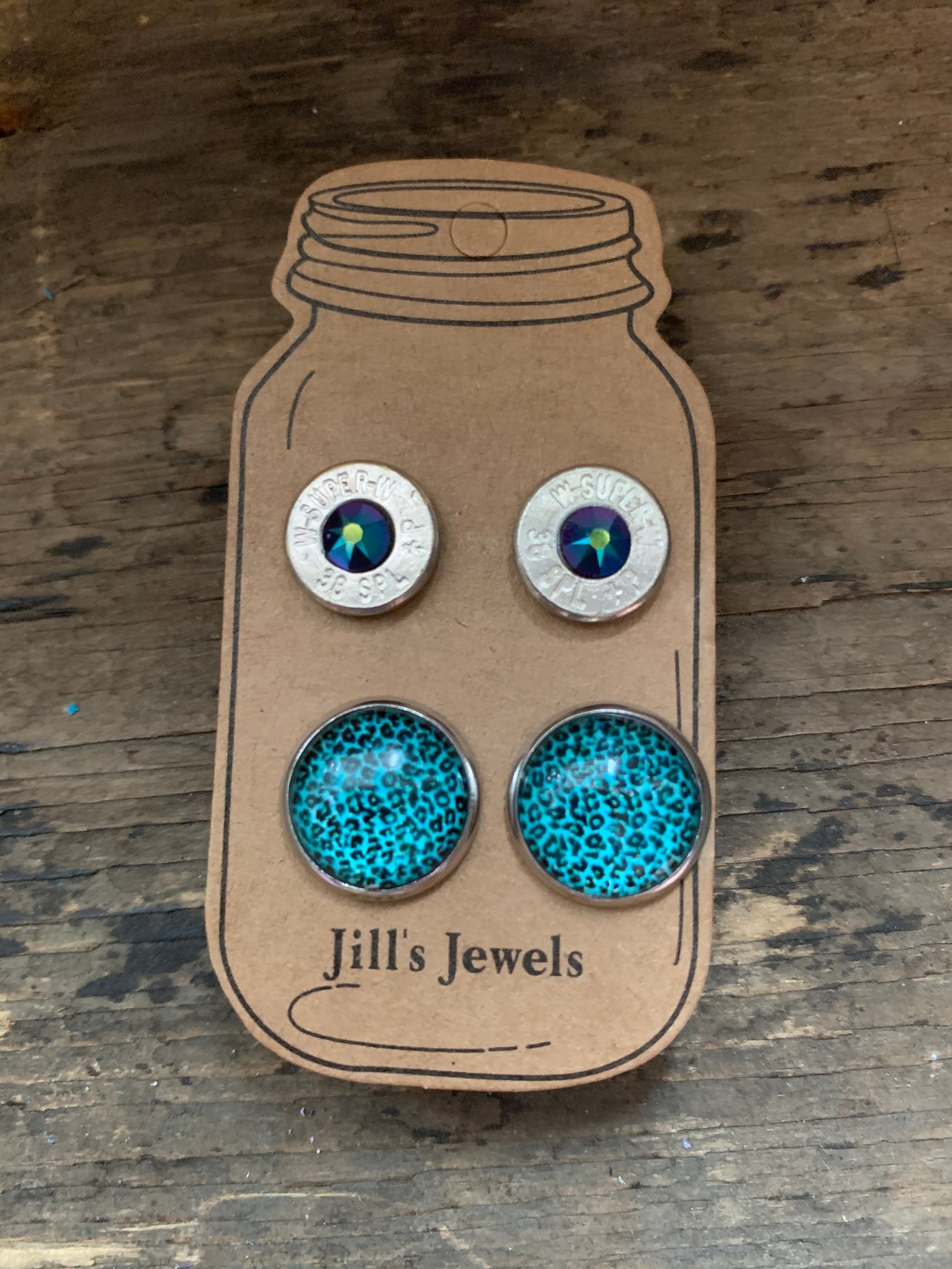 Green Leopard Print and 38 Special bullet earring set - Jill's Jewels | Unique, Handcrafted, Trendy, And Fun Jewelry