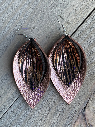 Rose Gold Black Rain leather earrings - Jill's Jewels | Unique, Handcrafted, Trendy, And Fun Jewelry