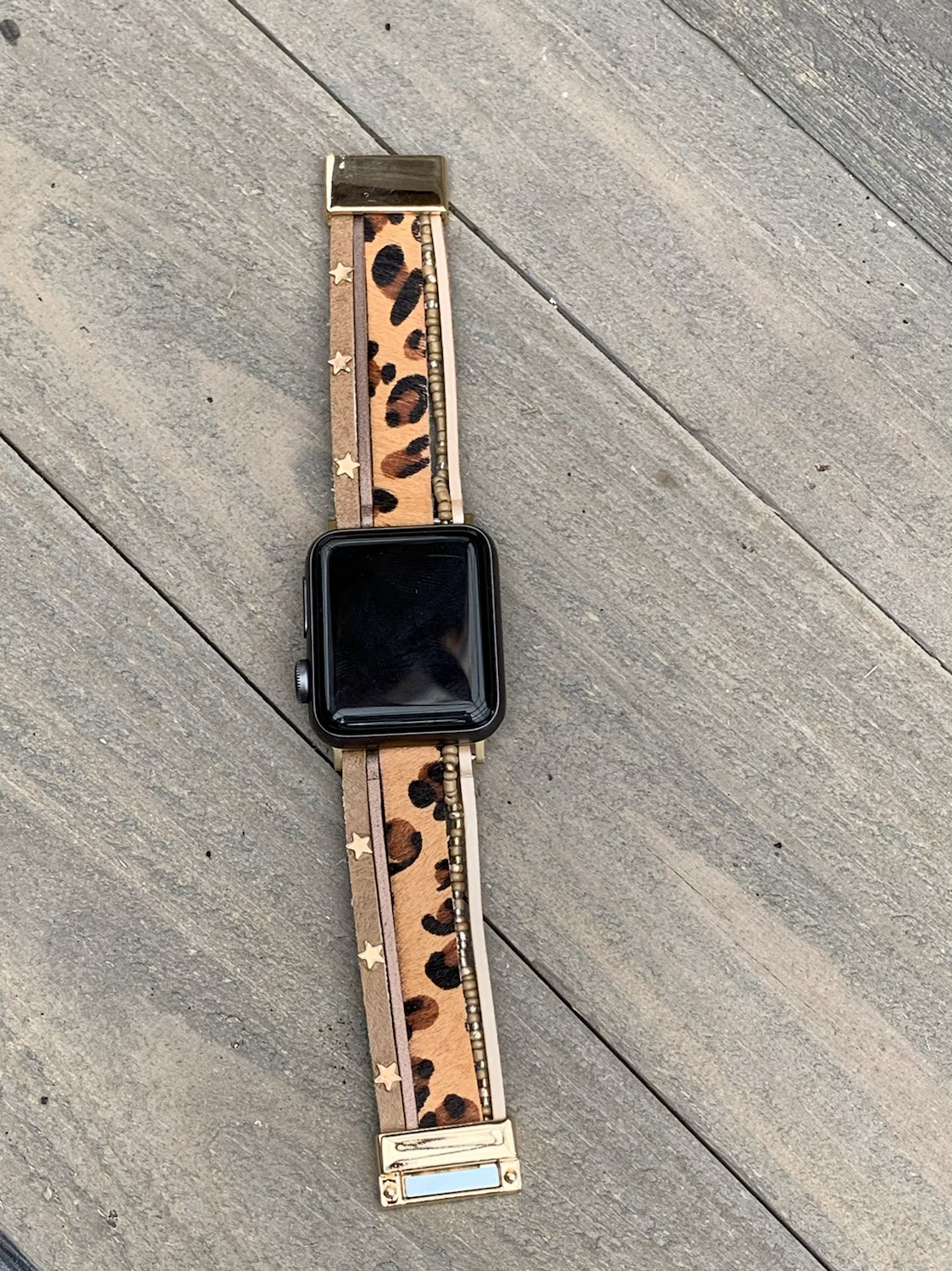 Leopard Print Star Multi Strand Leather Smart Watch Bracelet - Jill's Jewels | Unique, Handcrafted, Trendy, And Fun Jewelry