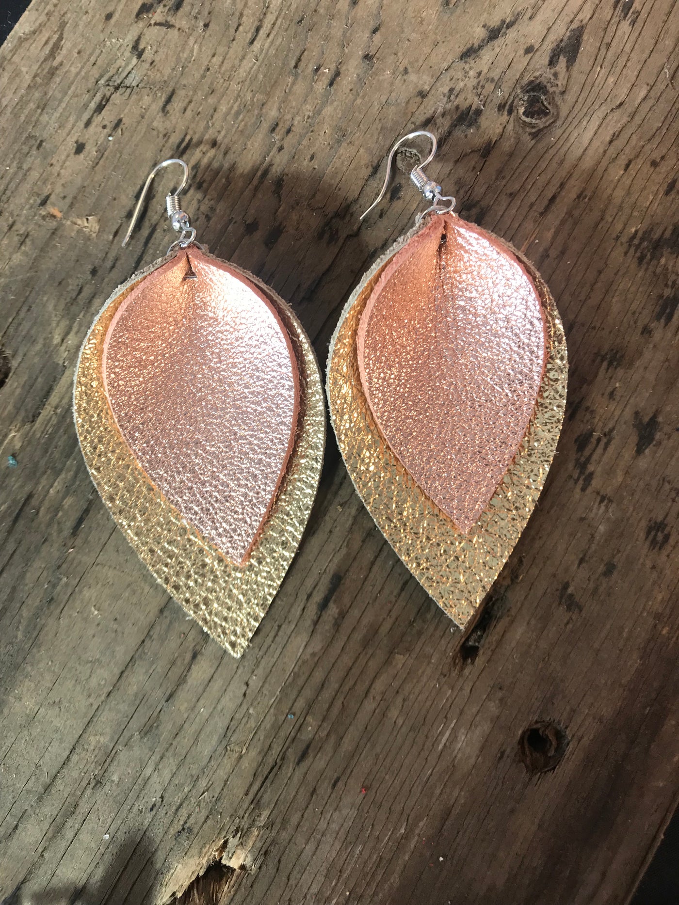 Rose gold and Gold layer Leather Earrings - Jill's Jewels | Unique, Handcrafted, Trendy, And Fun Jewelry