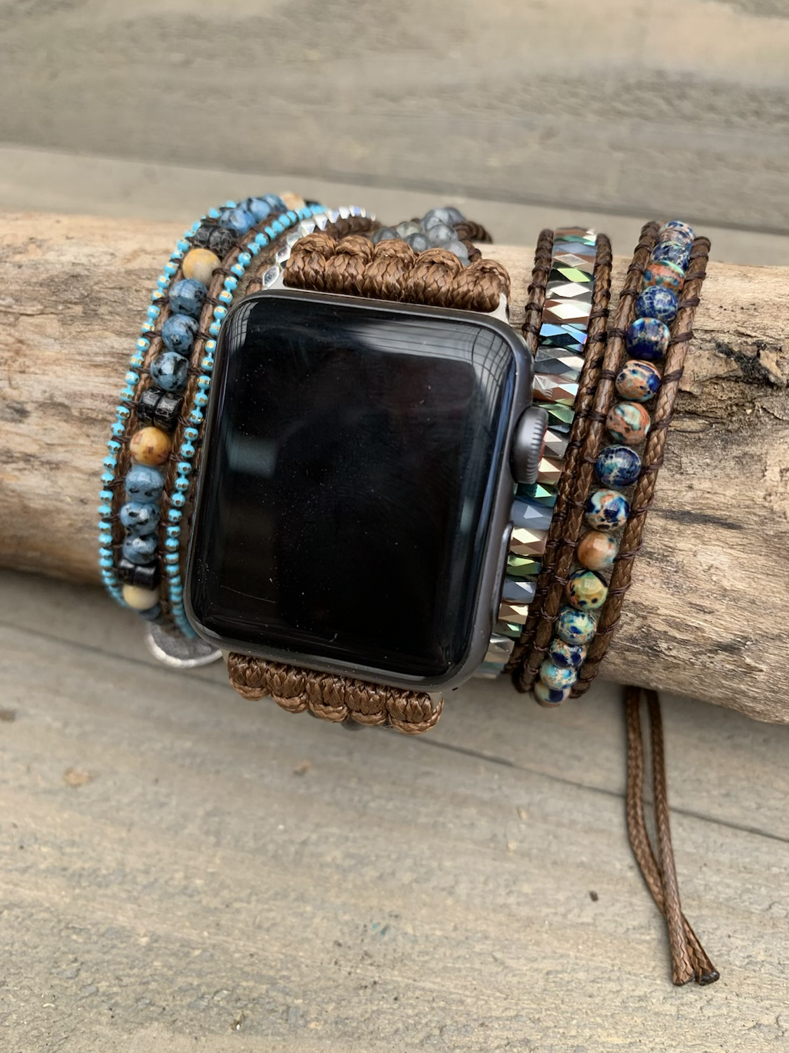 Brown Turquoise Beaded Smart Watch Wrap Bracelet - Jill's Jewels | Unique, Handcrafted, Trendy, And Fun Jewelry