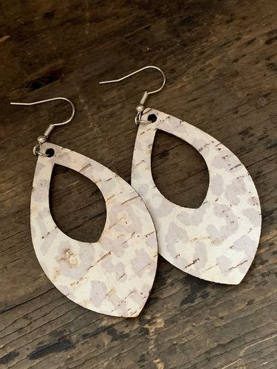Neutral Tan Leopard Print Cork Teardrop Earring - Jill's Jewels | Unique, Handcrafted, Trendy, And Fun Jewelry