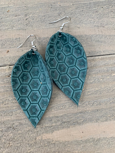 Emerald Green Honeycomb Leather Earrings - Jill's Jewels | Unique, Handcrafted, Trendy, And Fun Jewelry