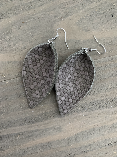 Olive Green Hexagon Leather Earrings - Jill's Jewels | Unique, Handcrafted, Trendy, And Fun Jewelry