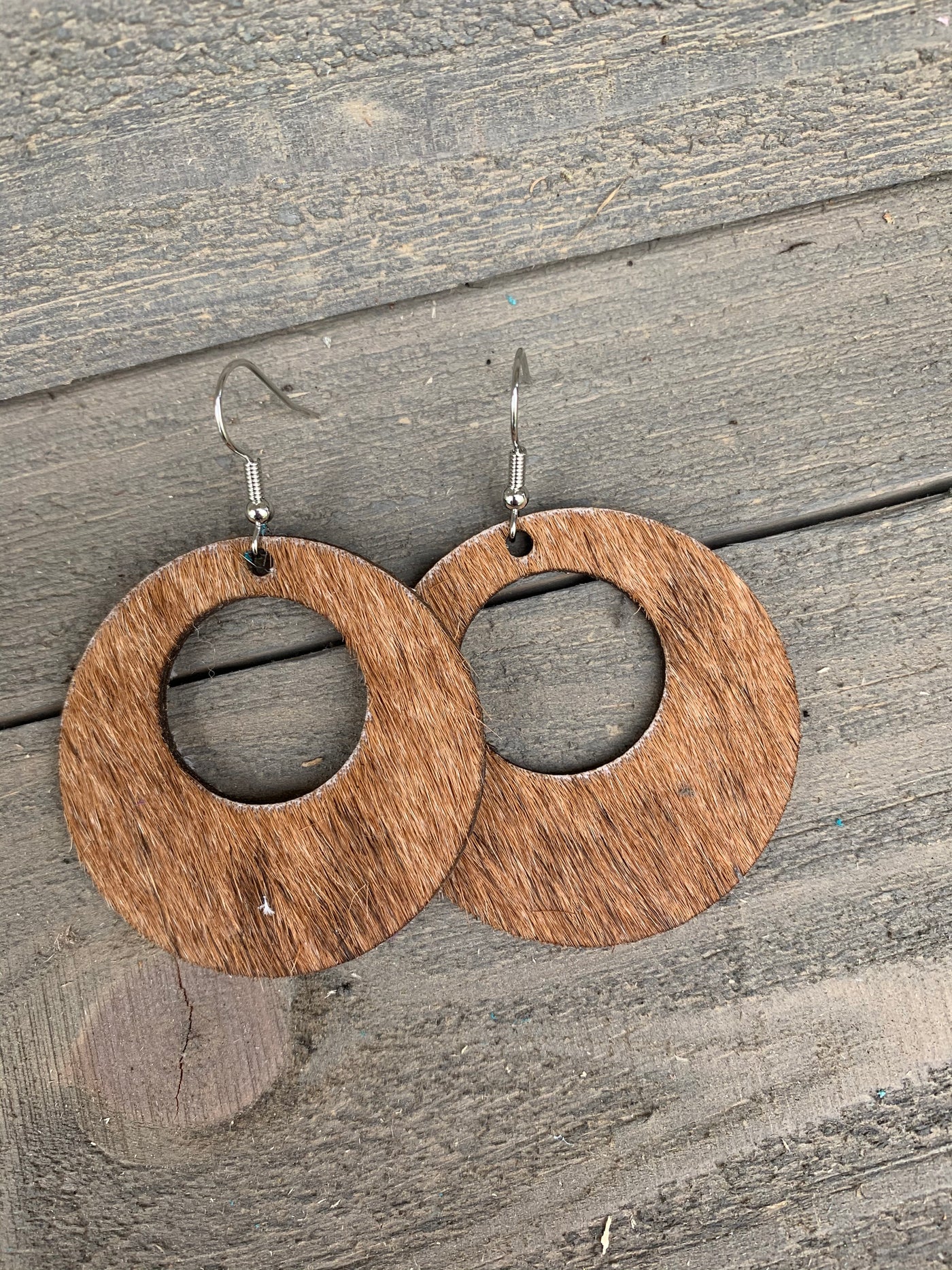 Tan Hair On Hide Leather Hoop Earring - Jill's Jewels | Unique, Handcrafted, Trendy, And Fun Jewelry
