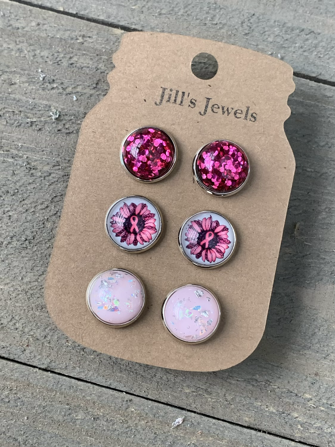Pink Ribbon Faux Druzy Earring 3 Set - Jill's Jewels | Unique, Handcrafted, Trendy, And Fun Jewelry