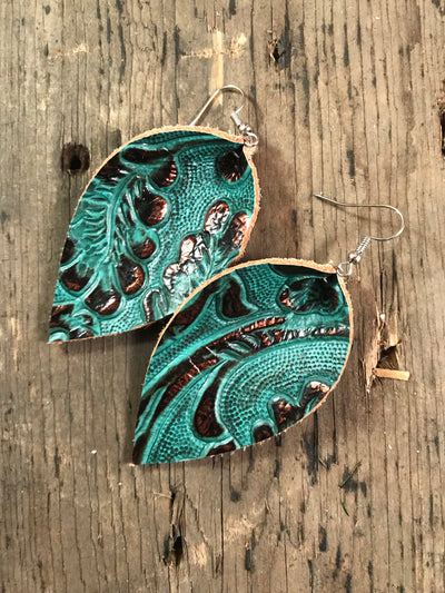 Teal and Copper Leather Earrings - Jill's Jewels | Unique, Handcrafted, Trendy, And Fun Jewelry