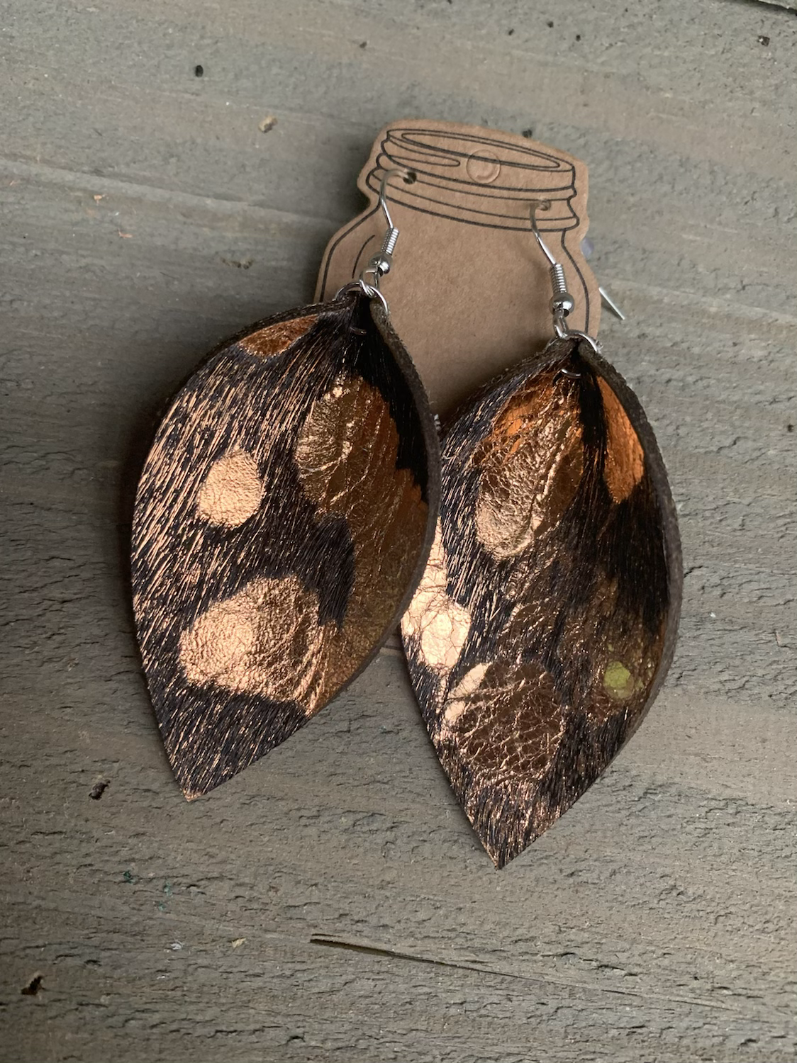 Copper Acid Wash Hair on leather earring - Jill's Jewels | Unique, Handcrafted, Trendy, And Fun Jewelry