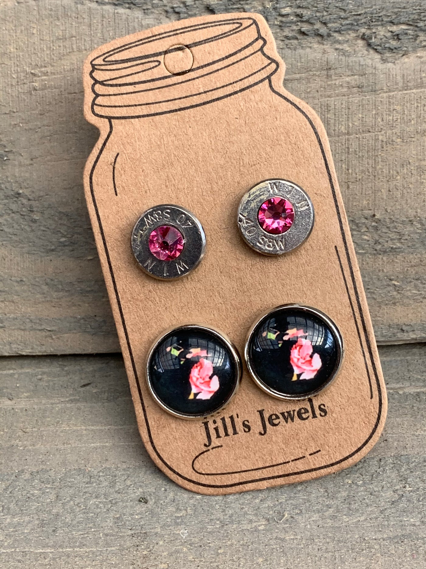 Pink Floral Michigan 40 Caliber bullet earring set - Jill's Jewels | Unique, Handcrafted, Trendy, And Fun Jewelry