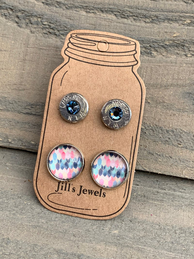 Blue and Pink Geometric 40 Caliber bullet earring set - Jill's Jewels | Unique, Handcrafted, Trendy, And Fun Jewelry