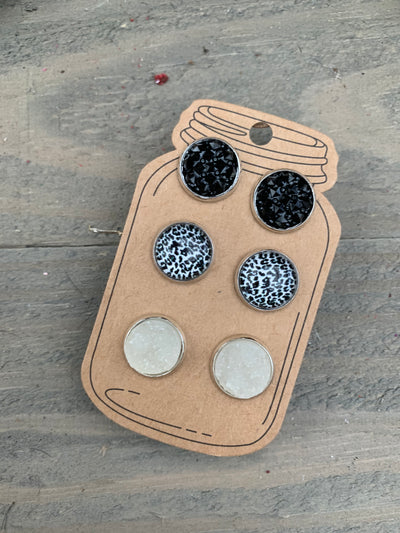 Black and White Leopard Faux Druzy Earring 3 Set - Jill's Jewels | Unique, Handcrafted, Trendy, And Fun Jewelry