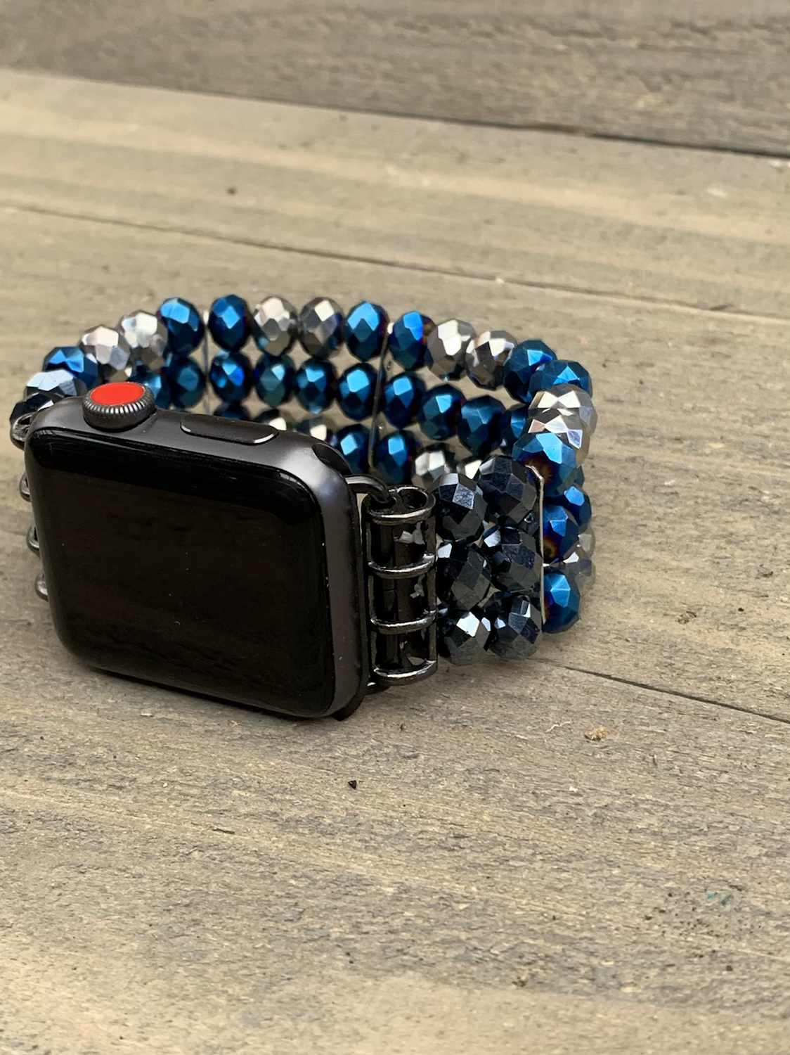 Blue and Silver Rhinestone Crystal Beaded Stretch Smart Watch Band - Jill's Jewels | Unique, Handcrafted, Trendy, And Fun Jewelry