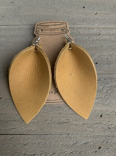 Rustic Mustard Nubuck Leather Earrings - Jill's Jewels | Unique, Handcrafted, Trendy, And Fun Jewelry