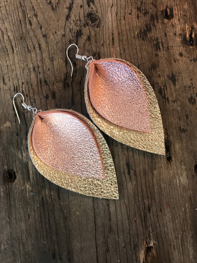 Rose gold and Gold layer Leather Earrings - Jill's Jewels | Unique, Handcrafted, Trendy, And Fun Jewelry