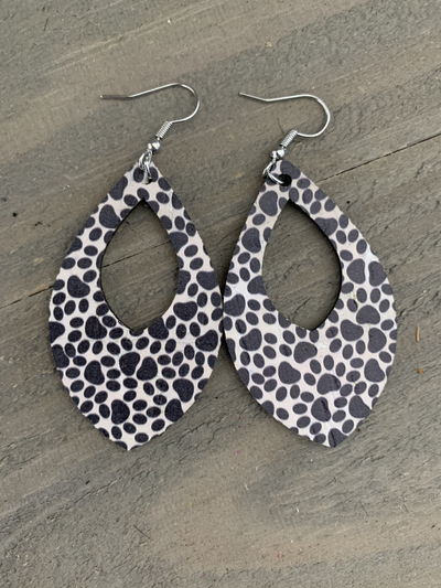 Black and White Paw Print Cork Teardrop Earring - Jill's Jewels | Unique, Handcrafted, Trendy, And Fun Jewelry