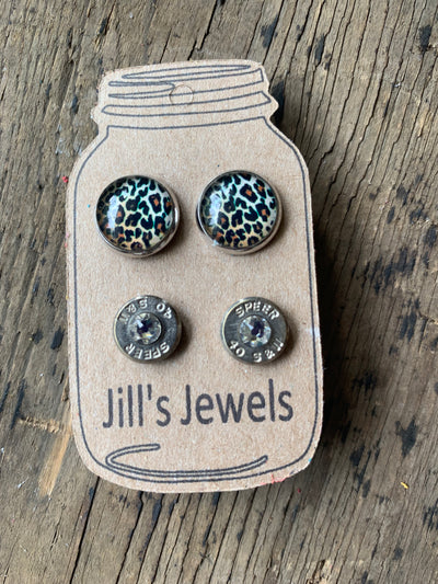 Leopard and 40 caliber bullet earring set - Jill's Jewels | Unique, Handcrafted, Trendy, And Fun Jewelry