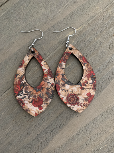 Red Floral Cork Teardrop Earring - Jill's Jewels | Unique, Handcrafted, Trendy, And Fun Jewelry