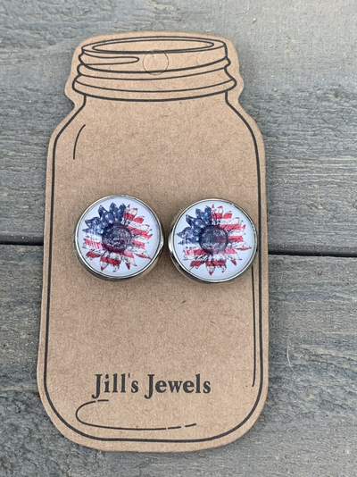 Red White and Blue USA Flag Sunflower Stud Earrings - Jill's Jewels | Unique, Handcrafted, Trendy, And Fun Jewelry