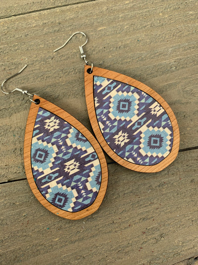 Blue Aztec Cork and Wood Teardrop Earrings - Jill's Jewels | Unique, Handcrafted, Trendy, And Fun Jewelry