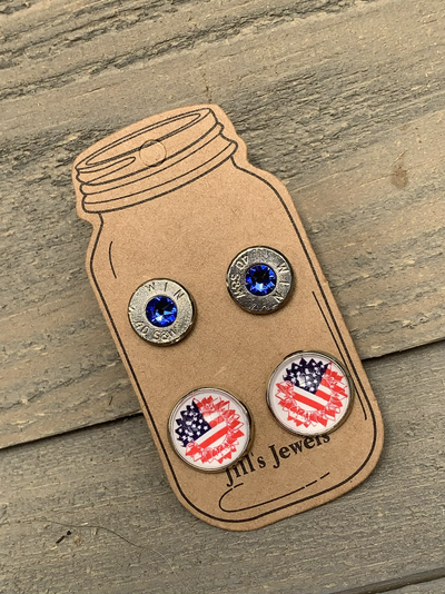 USA Sunflower Flag 40 Caliber bullet earring set - Jill's Jewels | Unique, Handcrafted, Trendy, And Fun Jewelry
