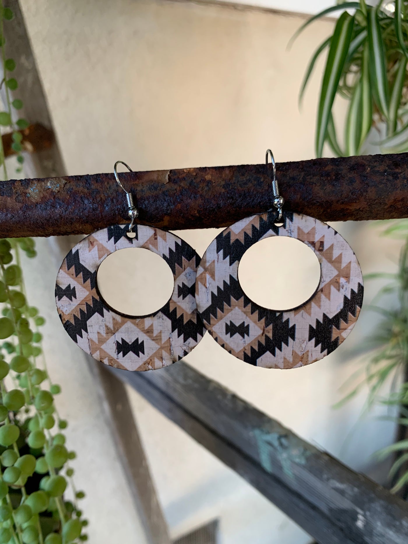 Black and Tan Aztec Hoop Earring - Jill's Jewels | Unique, Handcrafted, Trendy, And Fun Jewelry