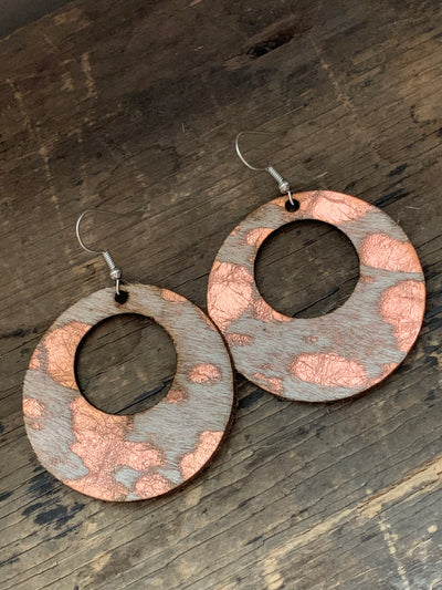 Hair on Rose Gold Acid Wash Leather Hoop Earring - Jill's Jewels | Unique, Handcrafted, Trendy, And Fun Jewelry