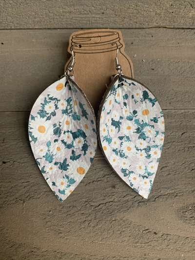 White Daisy Print Leather Earrings - Jill's Jewels | Unique, Handcrafted, Trendy, And Fun Jewelry